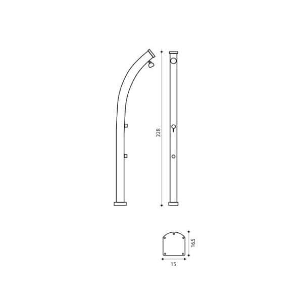 Douche solaire Jolly courbée 25L en aluminium avec rince pieds