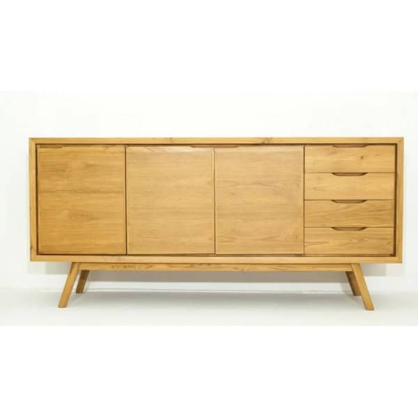 Buffet Delorm Fiftees en teck massif 4 tiroirs 3 portes