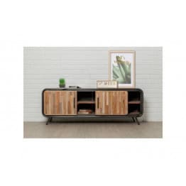 INDUS-FUSION-MEUBLETV-2P2N Meuble TV FUSION 2 portes 2 niches - Teck recyclé
