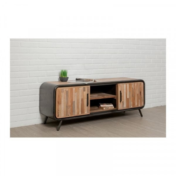 INDUS-FUSION-MEUBLETV-2P2N Meuble TV FUSION 2 portes 2 niches - Teck recyclé