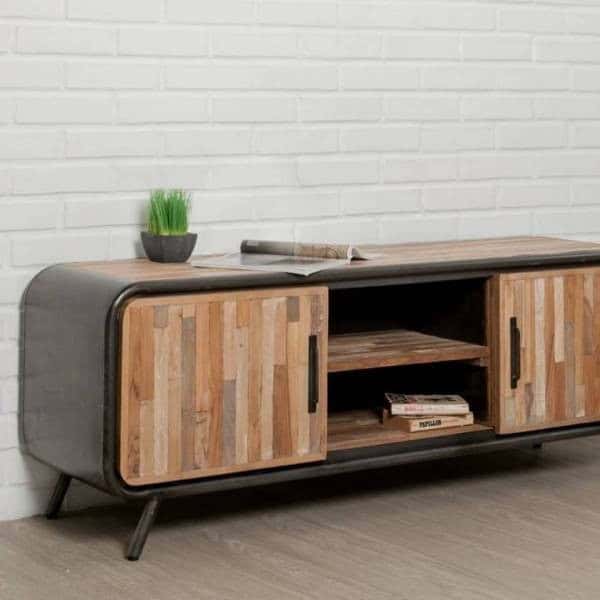 INDUS-FUSION-MEUBLETV-2P2N Meuble TV FUSION 2 portes 2 niches - Teck recyclé