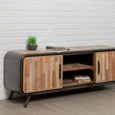 INDUS-FUSION-MEUBLETV-2P2N Meuble TV FUSION 2 portes 2 niches - Teck recyclé