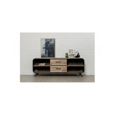 INDUS-FUSION-MEUBLETV-2T4N Meuble TV FUSION 2 tiroirs 4 niches - Teck recyclé