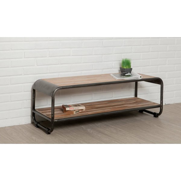 INDUS-FUSION-MEUBLETV120 Meuble TV FUSION 120cm doubles plateaux - Teck recyclé