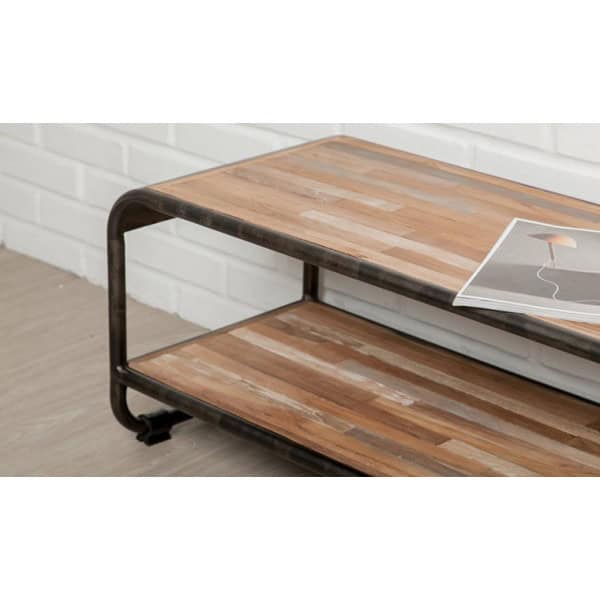 INDUS-FUSION-MEUBLETV120 Meuble TV FUSION 120cm doubles plateaux - Teck recyclé