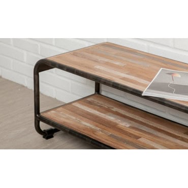 INDUS-FUSION-MEUBLETV120 Meuble TV FUSION 120cm doubles plateaux - Teck recyclé
