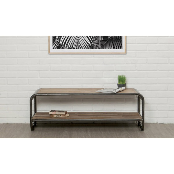 INDUS-FUSION-MEUBLETV120 Meuble TV FUSION 120cm doubles plateaux - Teck recyclé