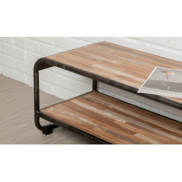 INDUS-FUSION-MEUBLETV160 Meuble TV FUSION 160 cm doubles plateaux - Teck recyclé 2