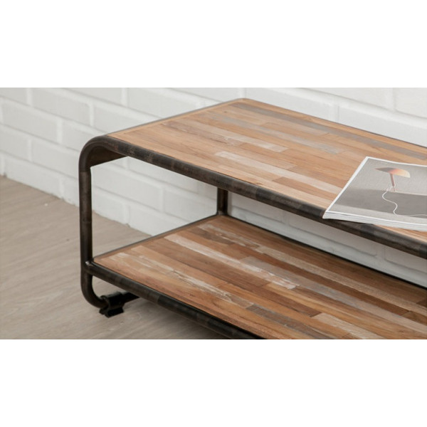 INDUS-FUSION-MEUBLETV160 Meuble TV FUSION 160 cm doubles plateaux - Teck recyclé
