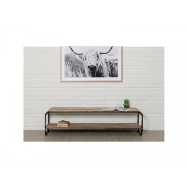 INDUS-FUSION-MEUBLETV160 Meuble TV FUSION 160 cm doubles plateaux - Teck recyclé