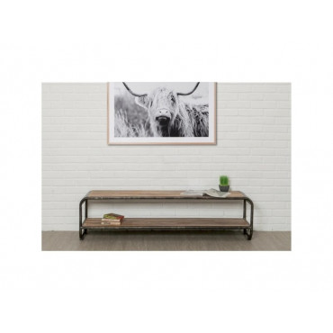 INDUS-FUSION-MEUBLETV160 Meuble TV FUSION 160 cm doubles plateaux - Teck recyclé
