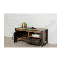 INDUS-LOFT-MEUBLETV-1P1N1T Meuble TV LOFT 1 porte 1 niche 1 tiroir - Teck recyclé