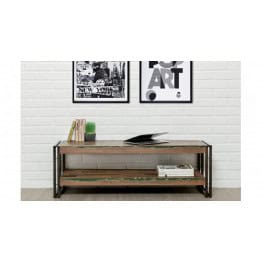INDUS-LOFT-MEUBLETV-120 Meuble TV LOFT 120cm doubles plateaux - Teck recyclé 2