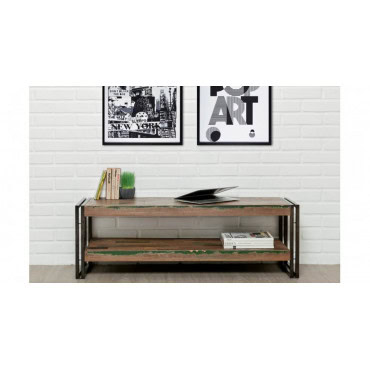 INDUS-LOFT-MEUBLETV-120 Meuble TV LOFT 120cm doubles plateaux - Teck recyclé