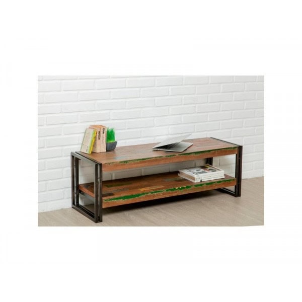 INDUS-LOFT-MEUBLETV-120 Meuble TV LOFT 120cm doubles plateaux - Teck recyclé
