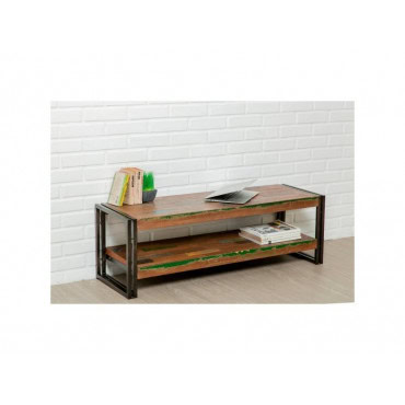 INDUS-LOFT-MEUBLETV-120 Meuble TV LOFT 120cm doubles plateaux - Teck recyclé