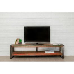 INDUS-LOFT-MEUBLETV-160 Meuble TV LOFT 160 cm doubles plateaux - Teck recyclé