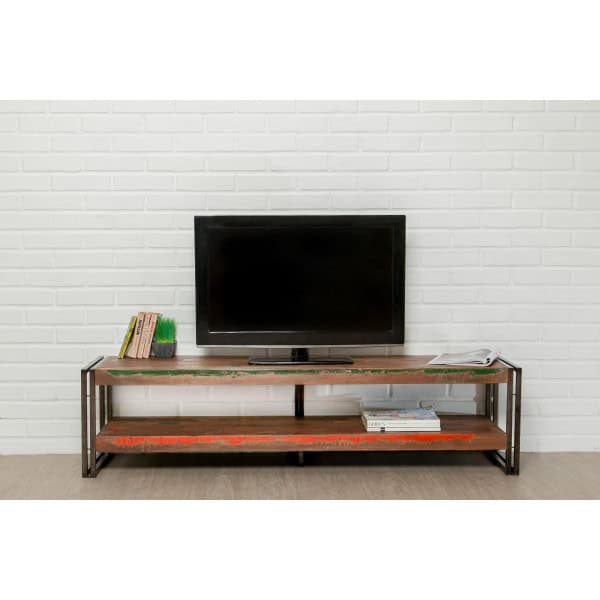 INDUS-LOFT-MEUBLETV-160 Meuble TV LOFT 160 cm doubles plateaux - Teck recyclé