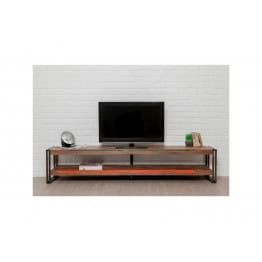INDUS-LOFT-MEUBLETV-200 Meuble TV LOFT 200 cm doubles plateaux - Teck recyclé