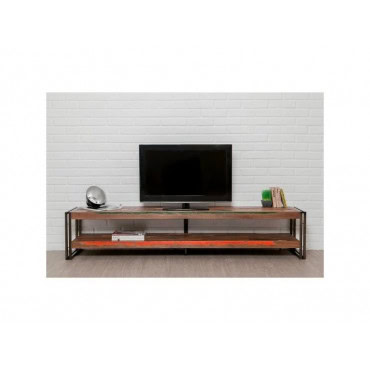 INDUS-LOFT-MEUBLETV-200 Meuble TV LOFT 200 cm doubles plateaux - Teck recyclé
