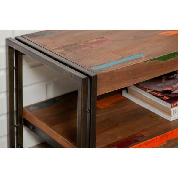 INDUS-LOFT-MEUBLETV-200 Meuble TV LOFT 200 cm doubles plateaux - Teck recyclé