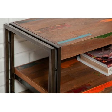 INDUS-LOFT-MEUBLETV-200 Meuble TV LOFT 200 cm doubles plateaux - Teck recyclé