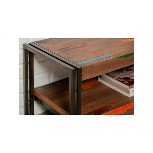 INDUS-LOFT-MEUBLETV-160 Meuble TV LOFT 160 cm doubles plateaux - Teck recyclé