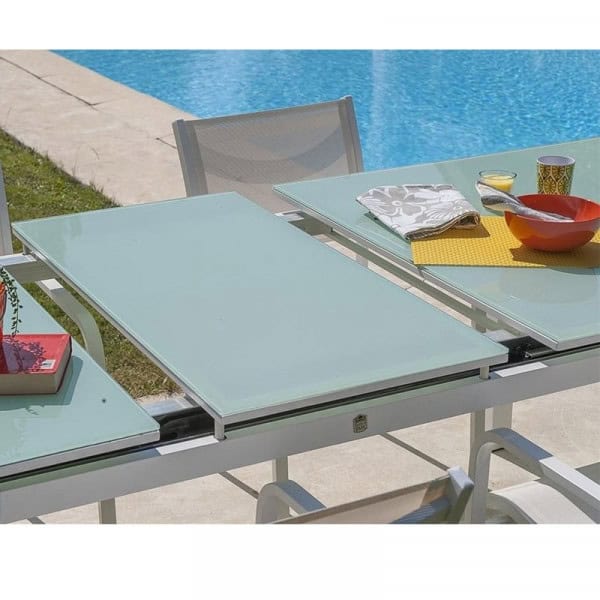 Table Mykonos aluminium et verre