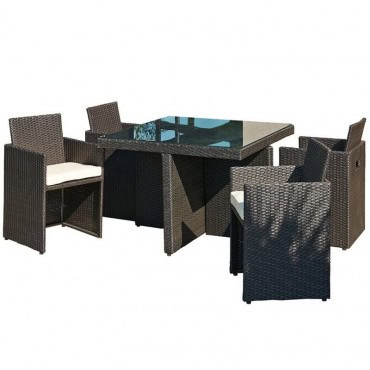Ensemble de jardin encastrable 4 places plateau en verre