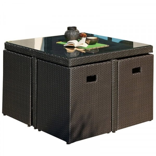 Ensemble de jardin encastrable 4 places plateau en verre
