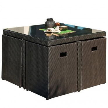 Ensemble de jardin encastrable 4 places plateau en verre