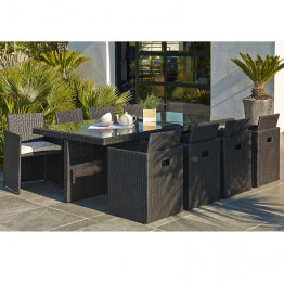 Ensemble de jardin encastrable 8 places plateau en verre