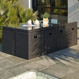 Ensemble de jardin encastrable 8 places plateau en verre 2