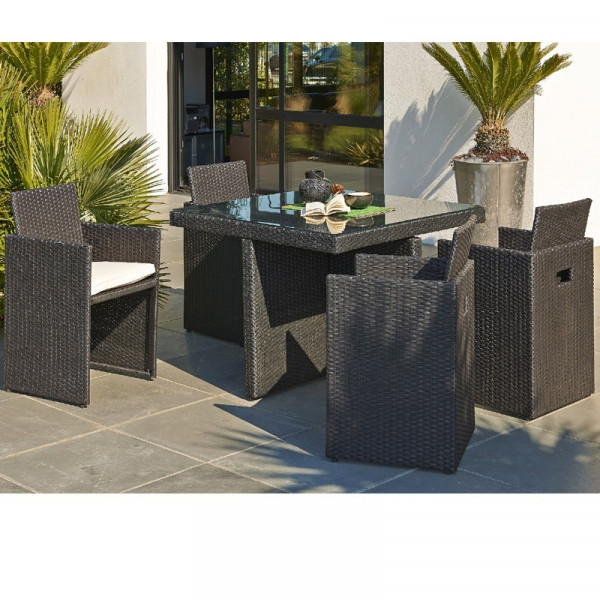 Ensemble de jardin encastrable 4 places plateau en verre