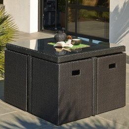 Ensemble de jardin encastrable 4 places plateau en verre 2