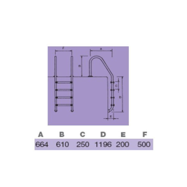 Schéma de l'Echelle piscine standard 4 marches INOX