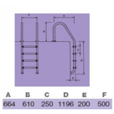 Schéma de l'Echelle piscine standard 4 marches INOX