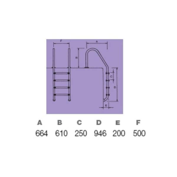 Schéma de l'Echelle piscine standard 3 marches INOX