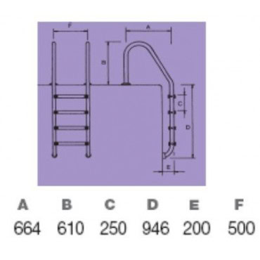 Schéma de l'Echelle piscine standard 3 marches INOX