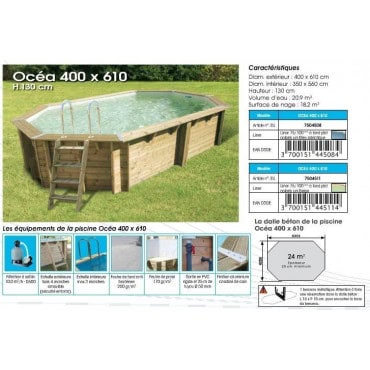 Piscine Océa 610 x 400 x 130 cm liner bleu