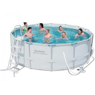 Piscine tubulaire grise ronde filtre à cartouche + accessoires