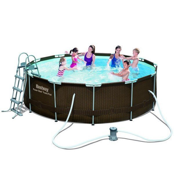 Piscine hors sol tubulaire ronde imitation tressé avec filtre à cartouche