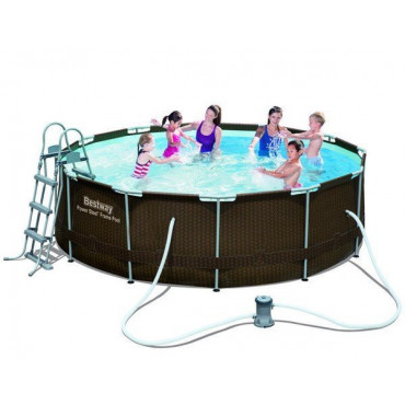 Piscine hors sol tubulaire ronde imitation tressé avec filtre à cartouche