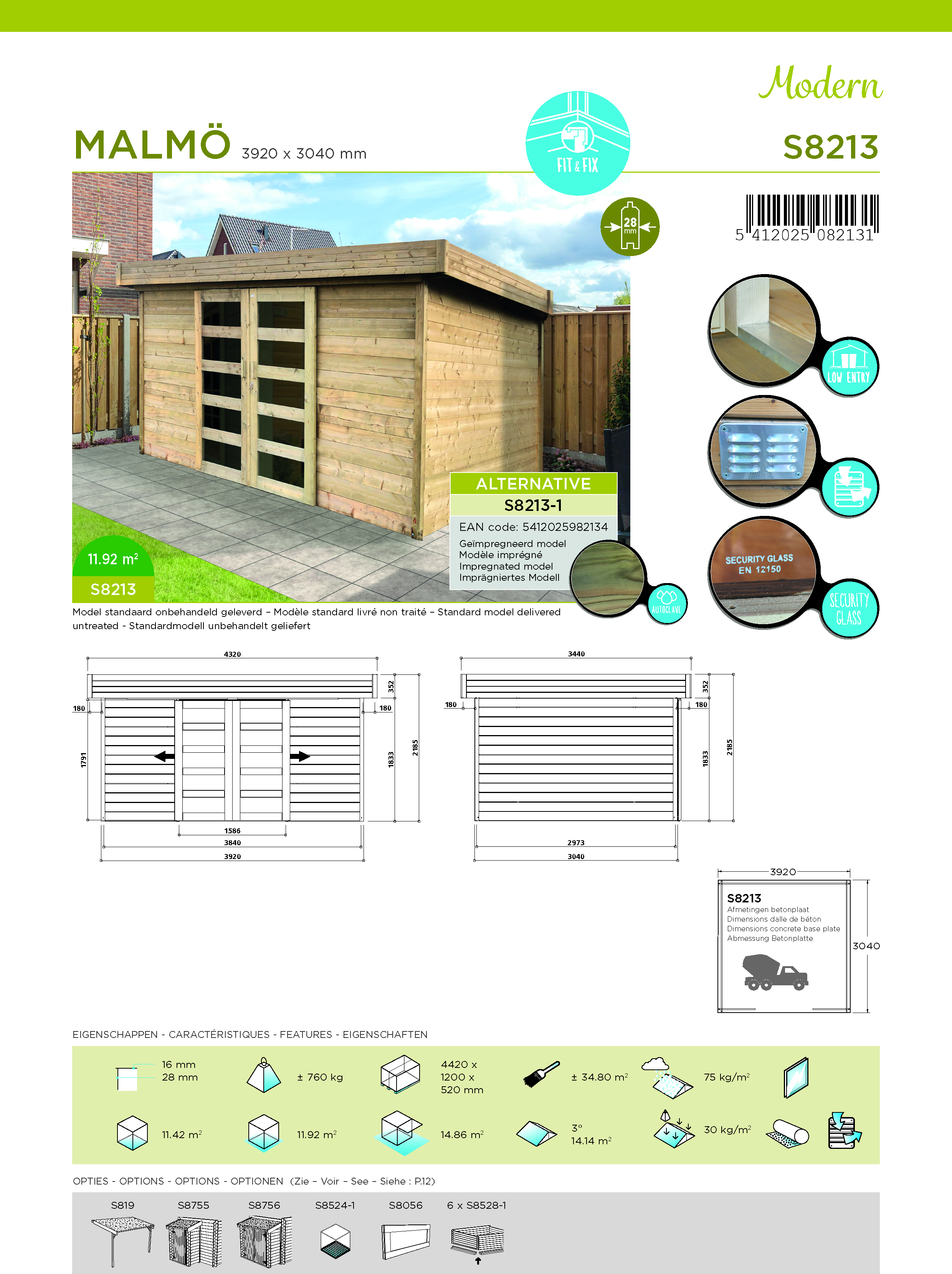 Abri Solid Malmo fiche technique