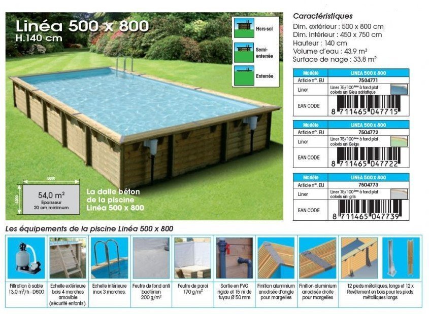 piscine bois linéa 500 x 800