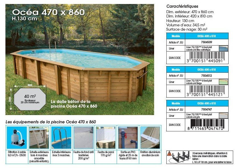 caractéristiques piscine bois Océa 860 x 470